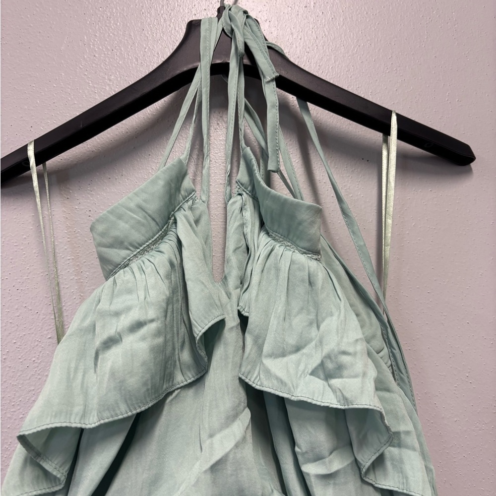 Mustard Seed Mint Green Seafoam Ruffled Romper Summer Open Back Sexy Sleeveless - Picture 4 of 8